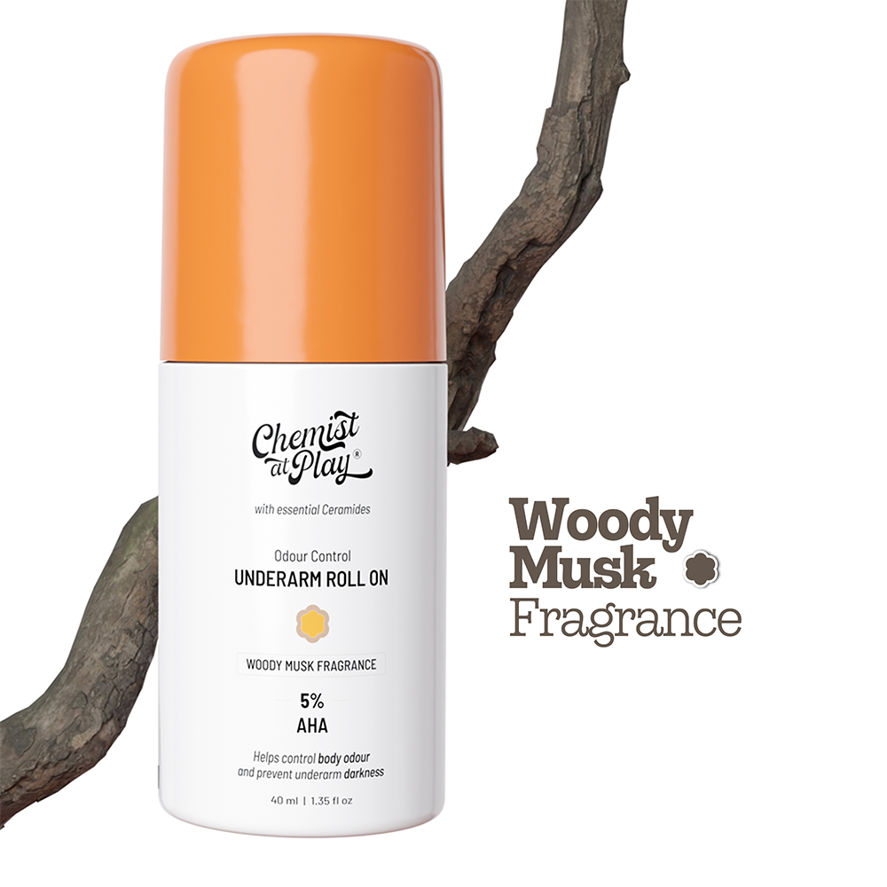 5% AHA Underarm Roll-On with Lactic Acid for Odour Control (Woody Musk) - 40 ml